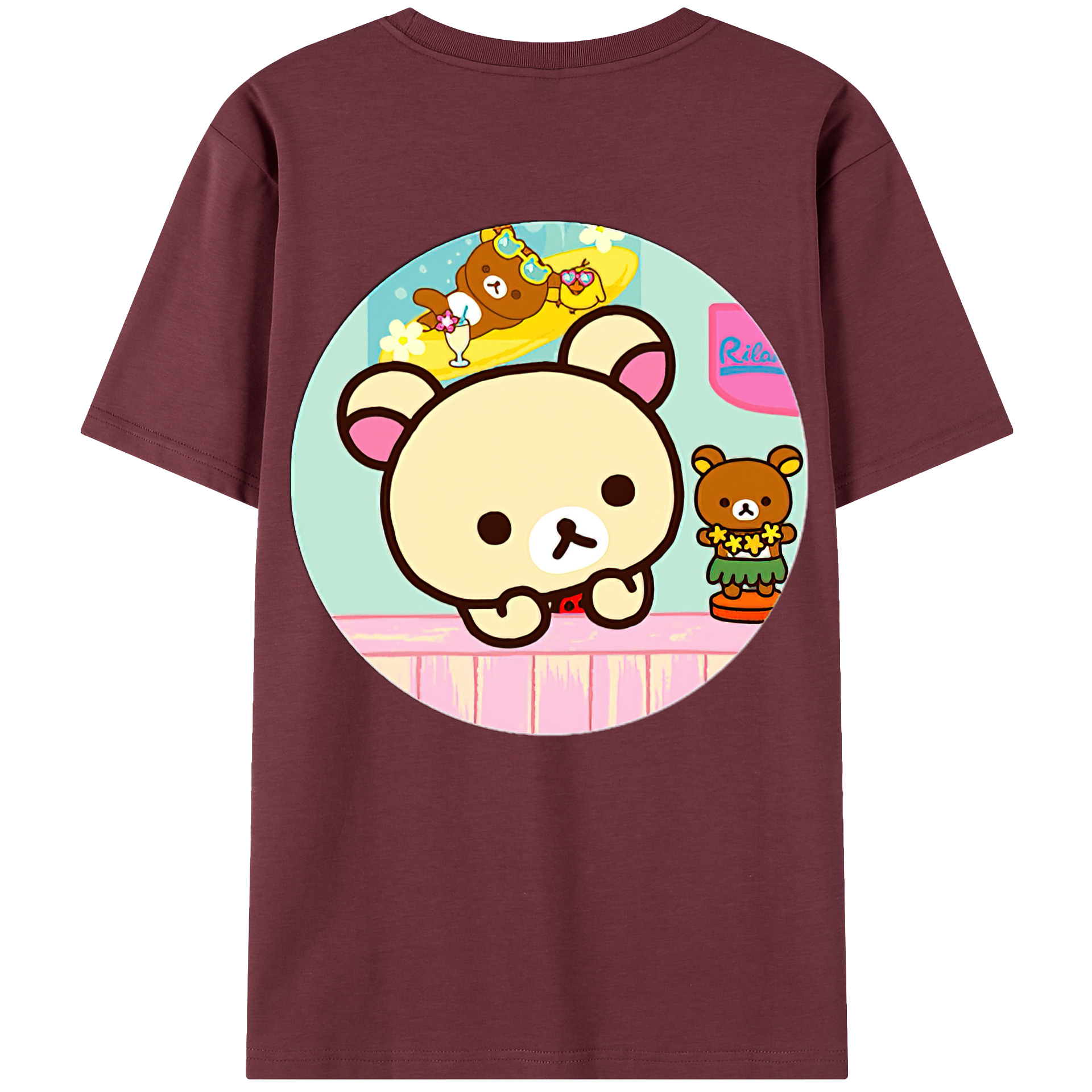 （画像用） リラックマ リラックマ キイロイトリ Rilakkuma Korilakkuma Kiiroitori 綿100％半袖Tシャツ（背面プリント）